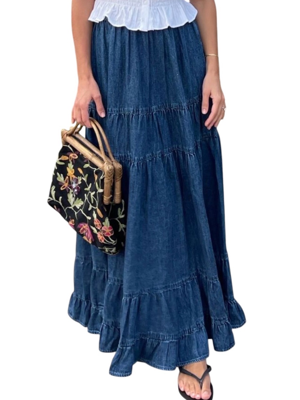 American Eagle outfitters Pull on Denim High waisted Chambray Maxi Skirt(Sz XS) - Picture 2 of 10